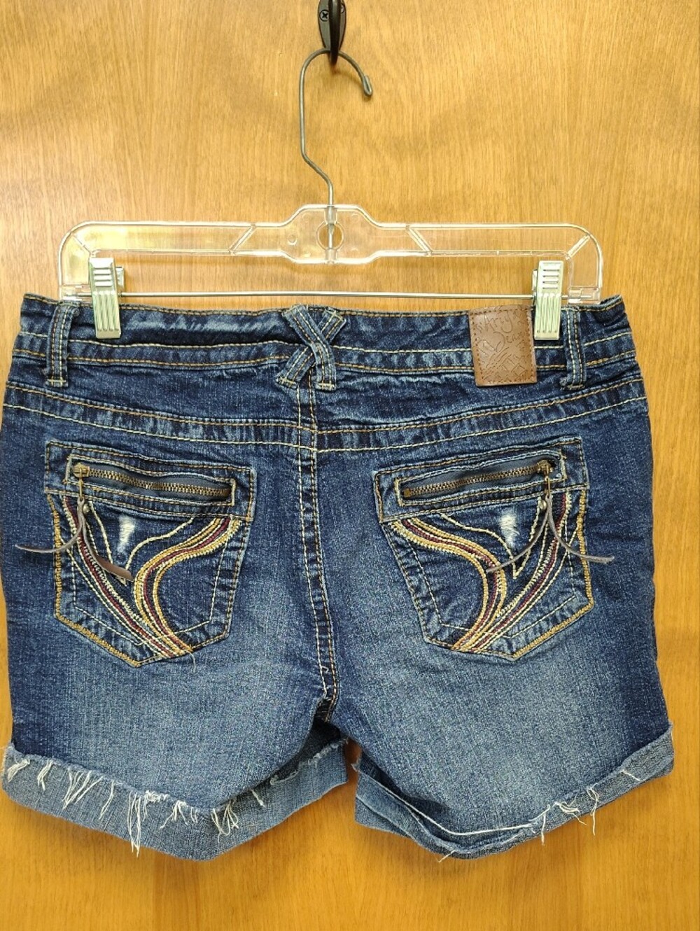 Ariya Dark Blue Low Rise Distressed Rolled-Hem Denim Shorts - Picture 7 of 13